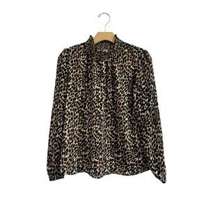 J.Crew Leopard Print Blouse‎ Career Chic Animal Print Long Sleeve Size XS